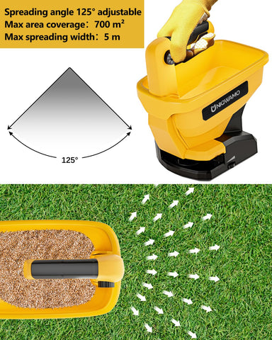Uniqwamo handheld spreader with 3L hopper for large-area coverage up to 700m2
