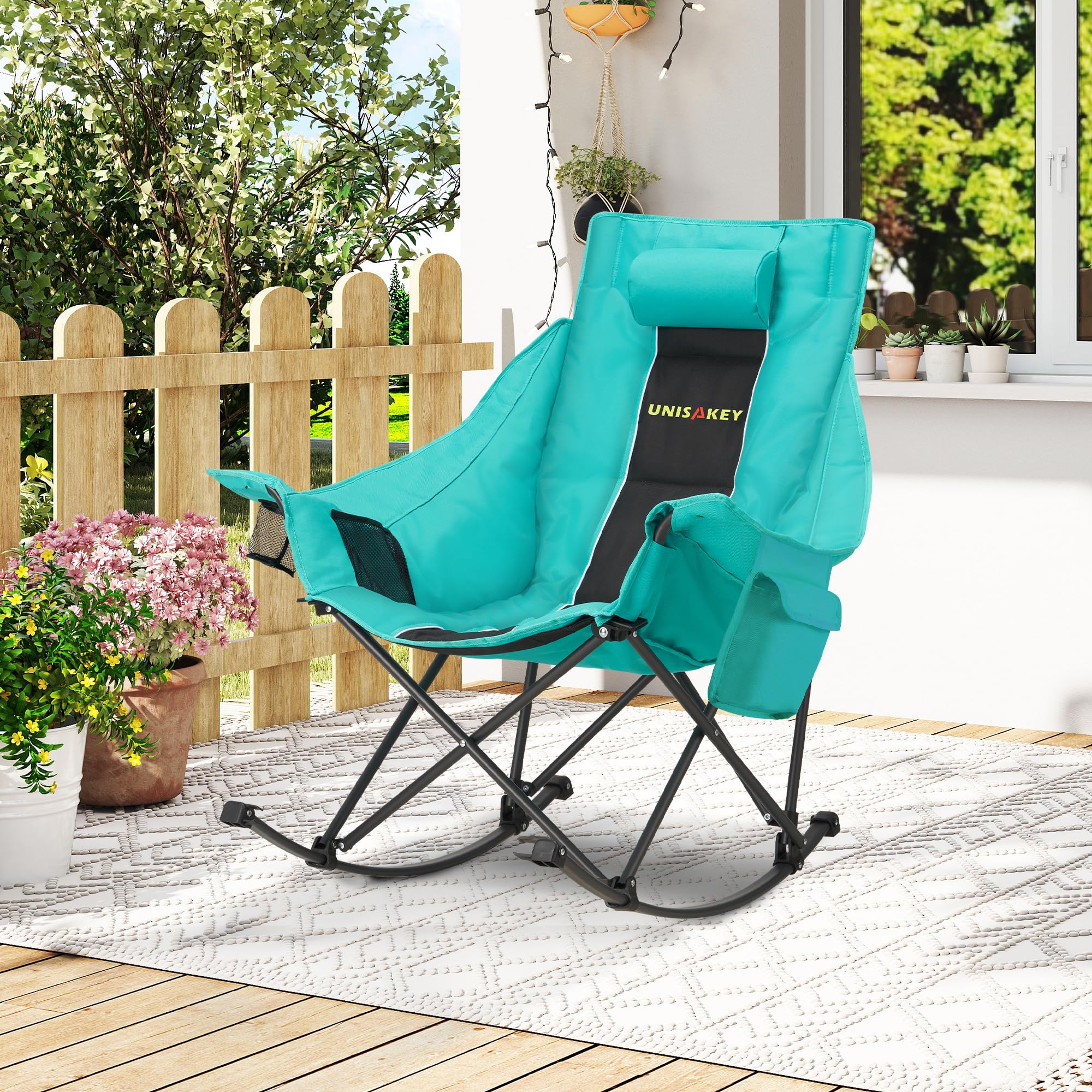Unisakey rocking chair supports up to 400lbs for versatile seating.