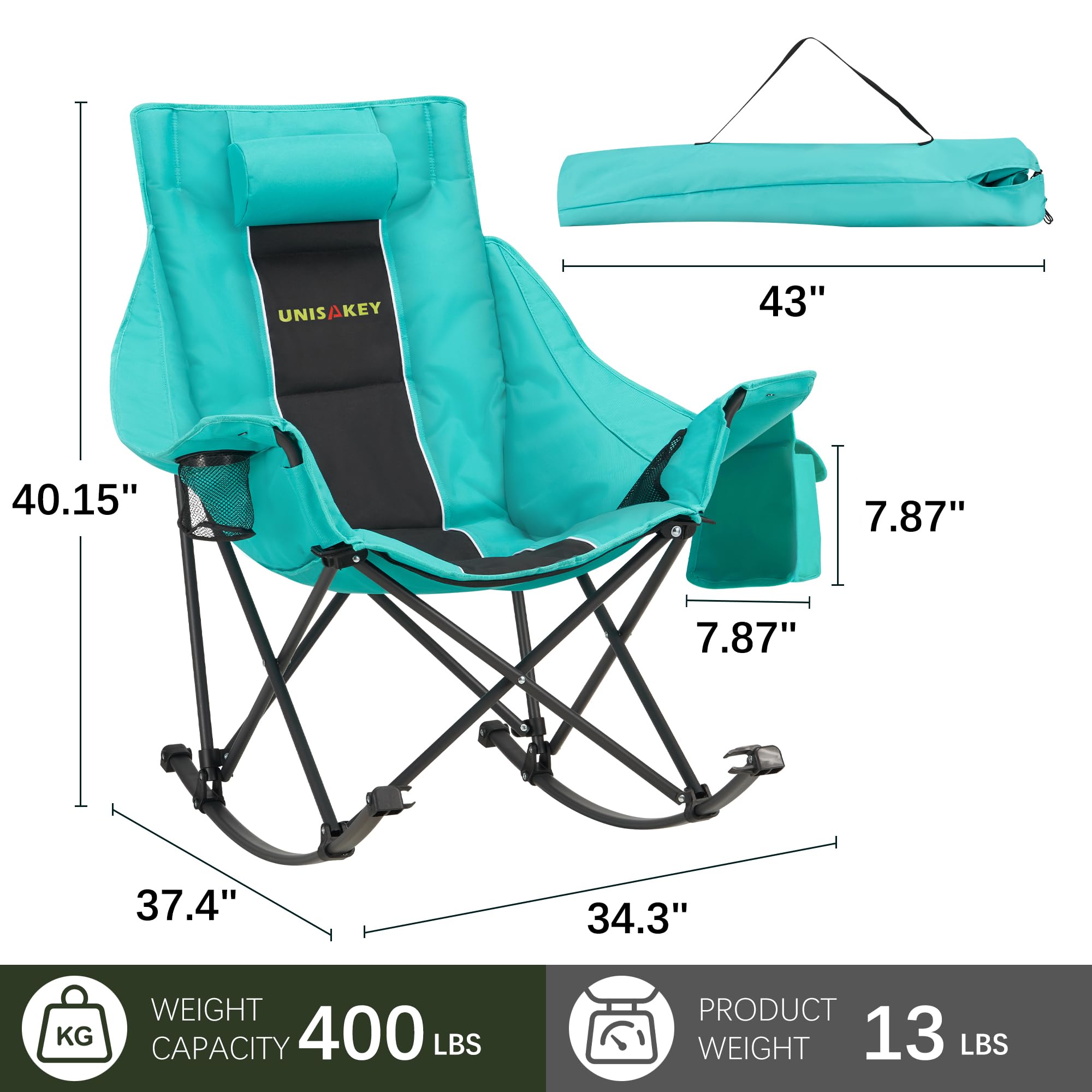Unisakey heavy-duty steel-frame rocking chair stays sturdy on varied terrain.