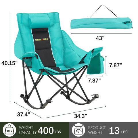Unisakey heavy-duty steel-frame rocking chair stays sturdy on varied terrain.