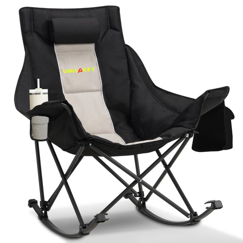 Unisakey oversized rocking chair for camping: quick setup and spacious seat.
