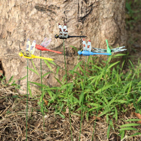 UnisonPet dragonfly garden stake in yellow creates a sunny focal point in the lawn.