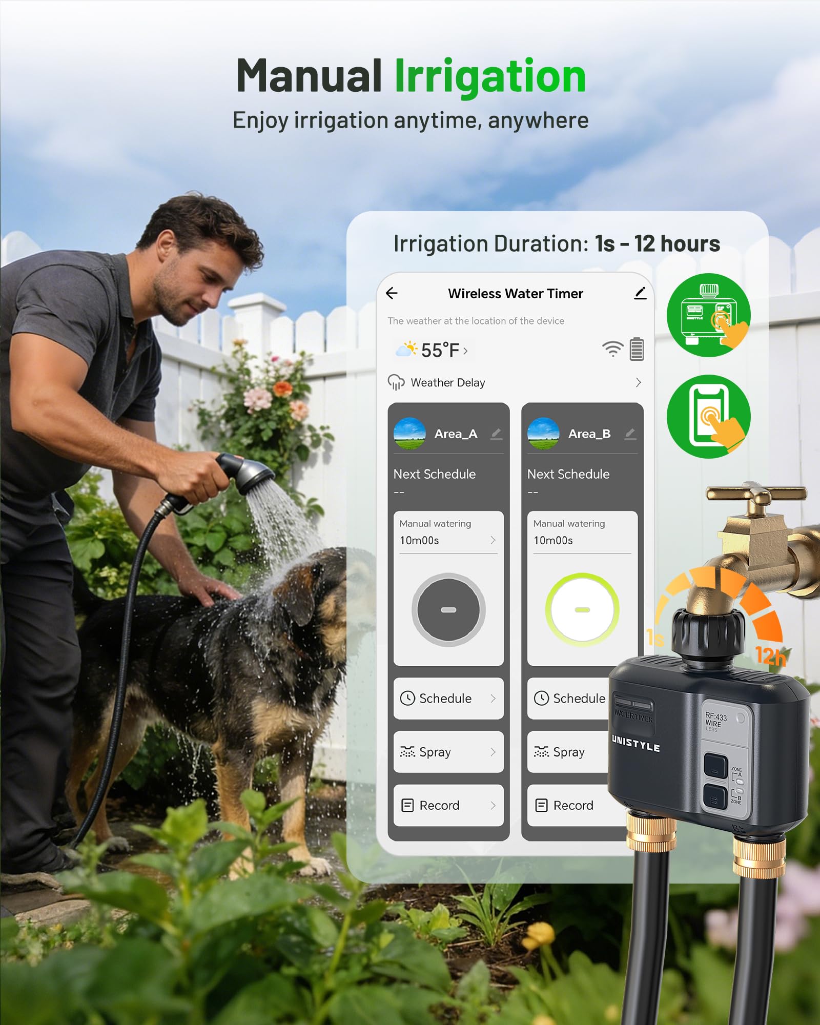 Unistyle US-thread 3/4-inch hose connection ensures compatible setup.