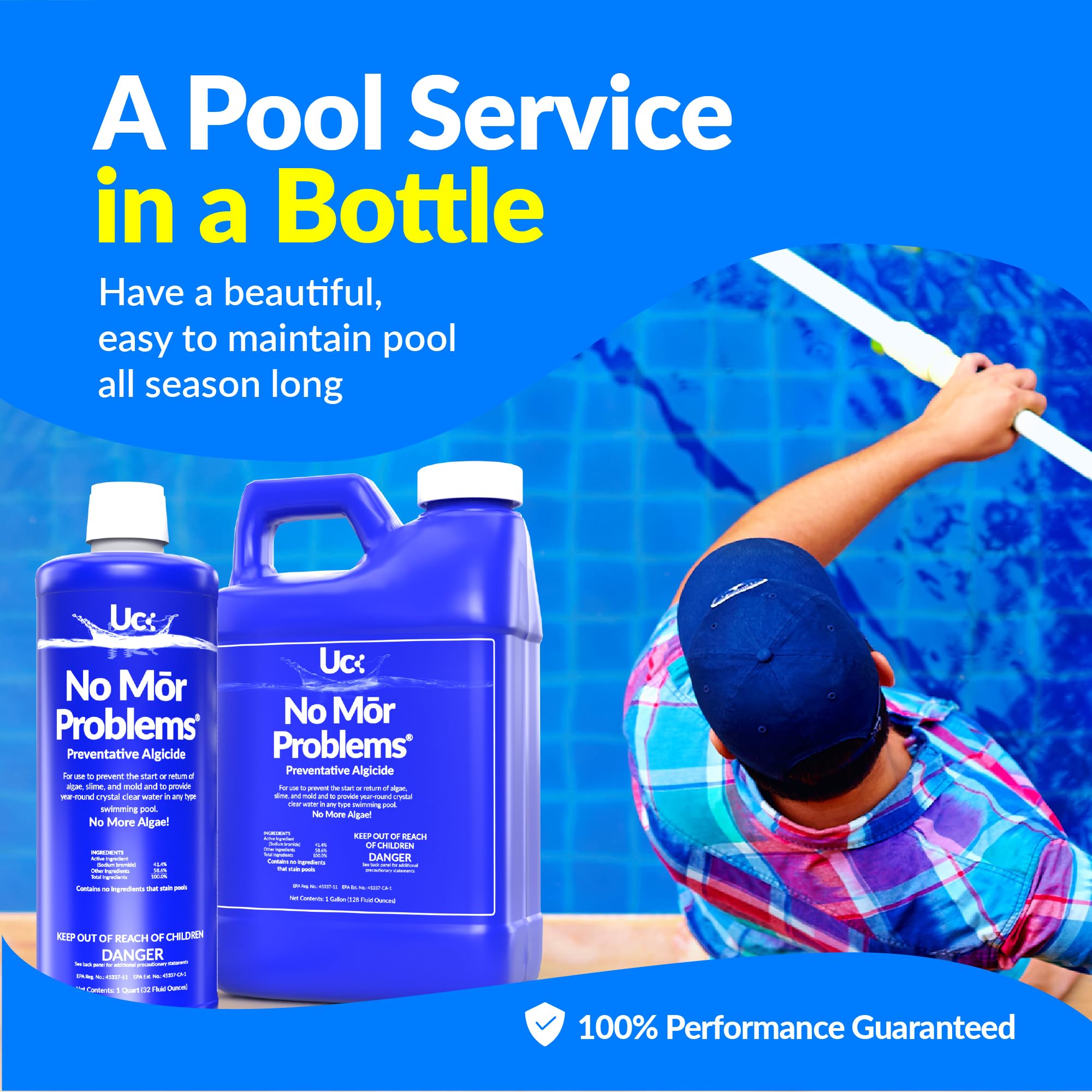 No Mor Problems algae prevention keeps water clear and reduces pool maintenance