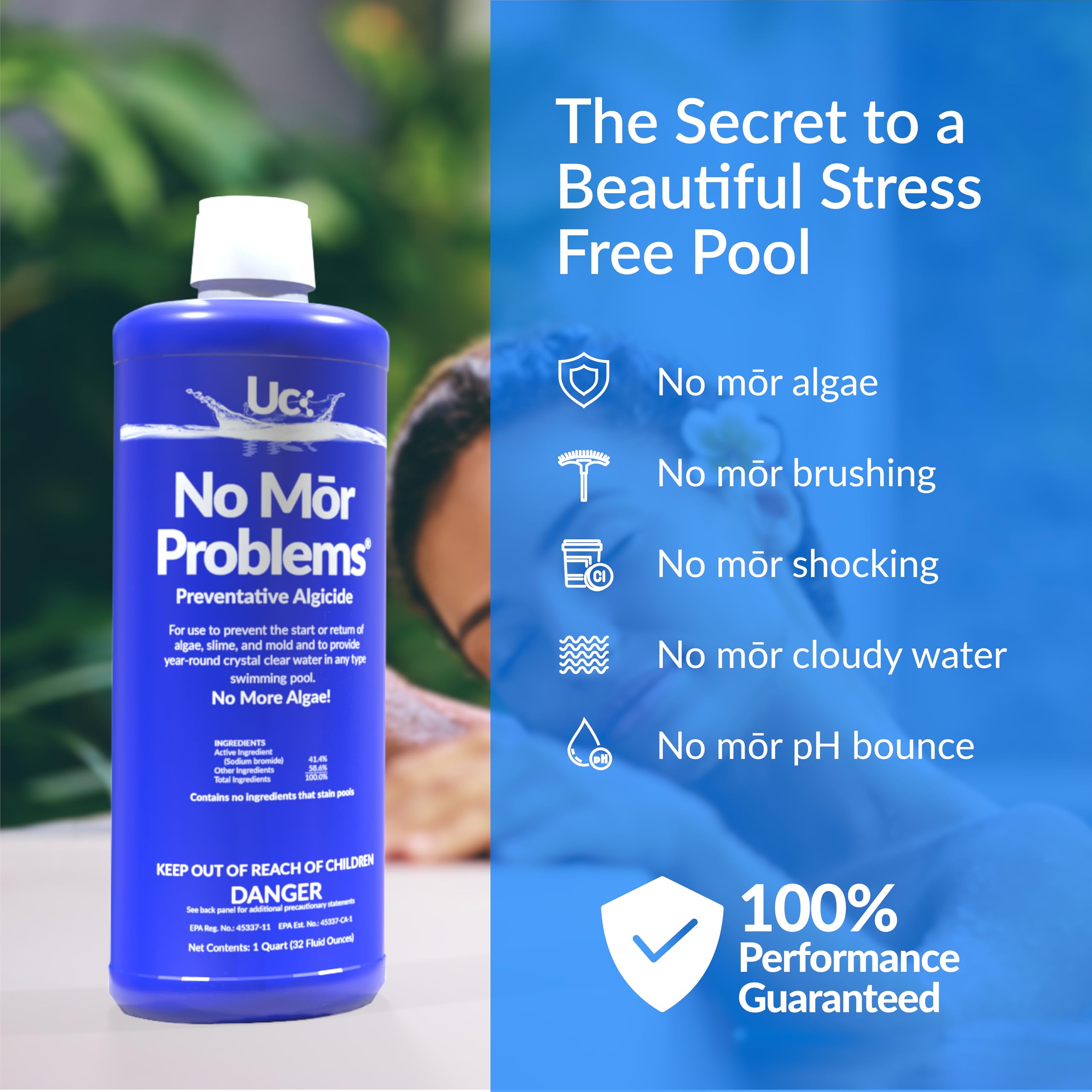 Chloramine breakdown by No Mor Problems improves water feel and odor during swims