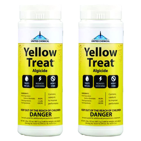 United Chemical Yellow Treat applied on pool surface to prevent algae blooms