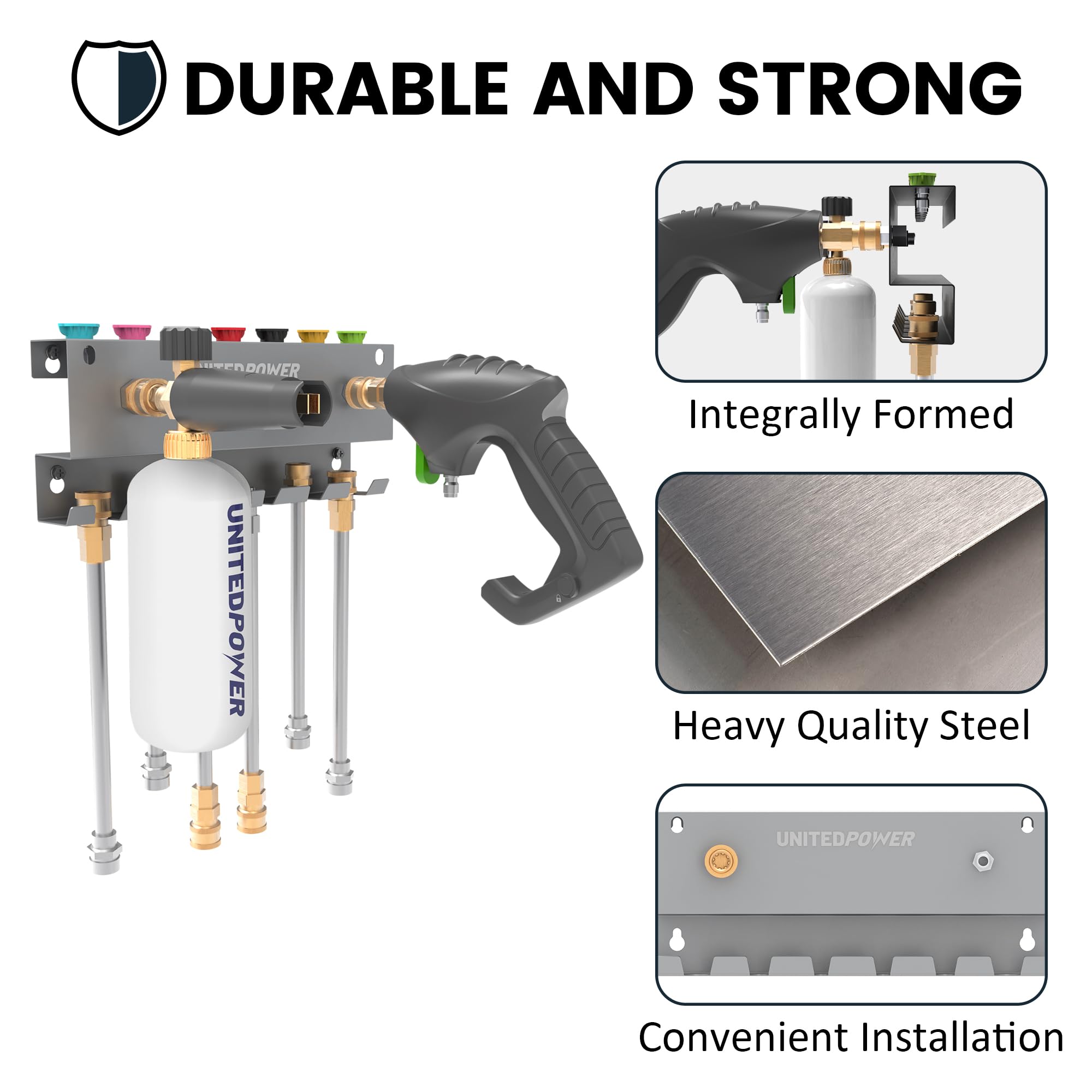UNITEDPOWER wand organizer keeps extensions organized and ready for any job.
