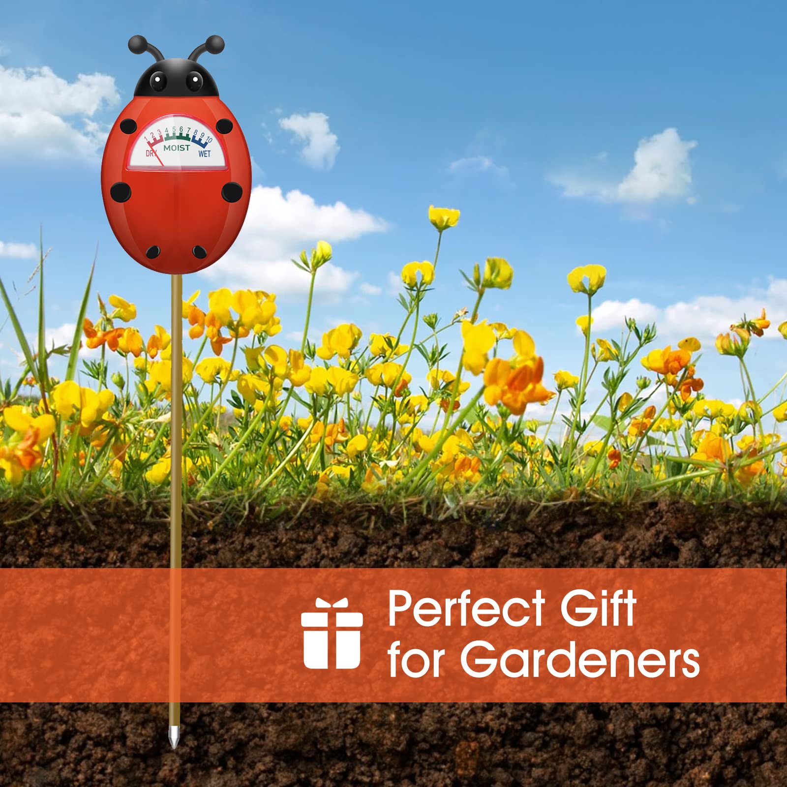 UNIWA ladybug design moisture meter adds charm to gardening tasks.