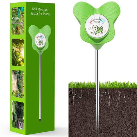 UNIWA soil moisture meter in soil shows moisture level for indoor plants.