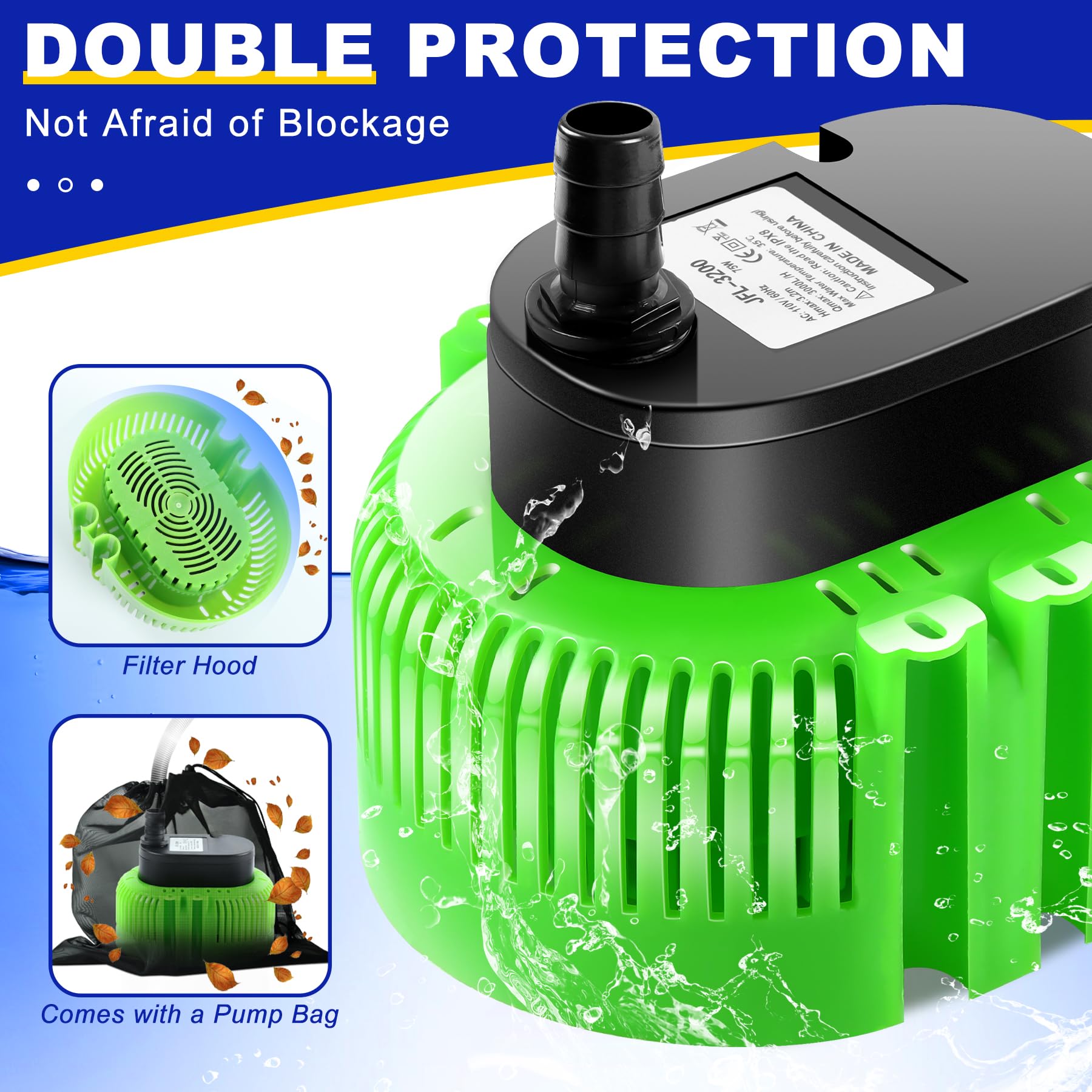 UniWater bottom filter hole design blocks debris from entering