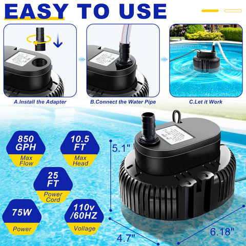 UniWater pool cover pump in operation draining standing water.