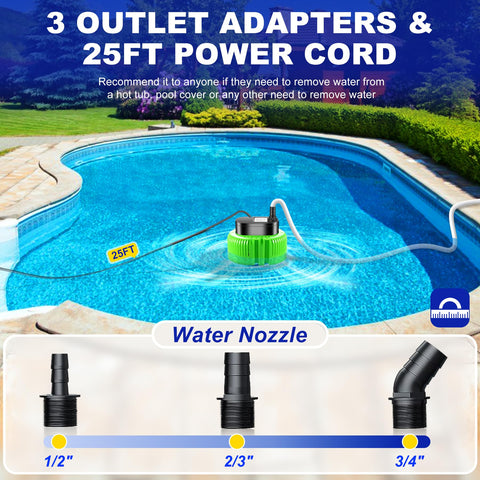 UniWater pump with extended drainage hose for flexible pool draining