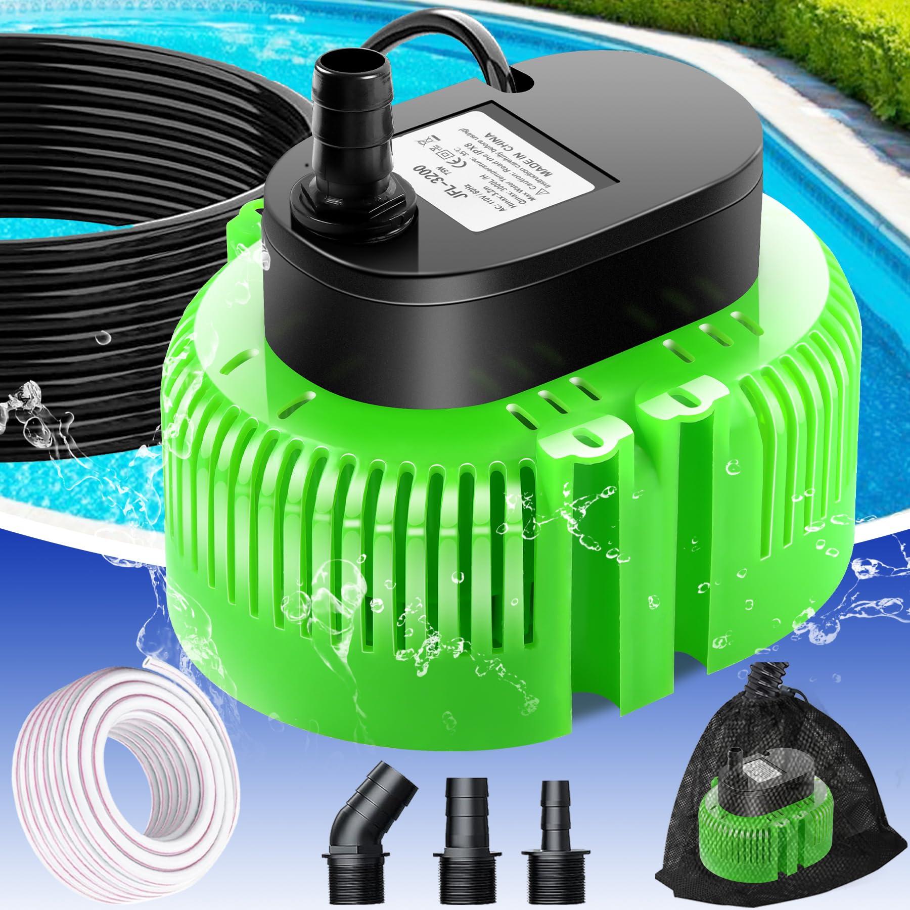 UniWater pool cover pump in exterior setup for fast water removal