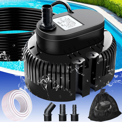 UniWater pool cover pump outdoors, front view, for efficient water removal.