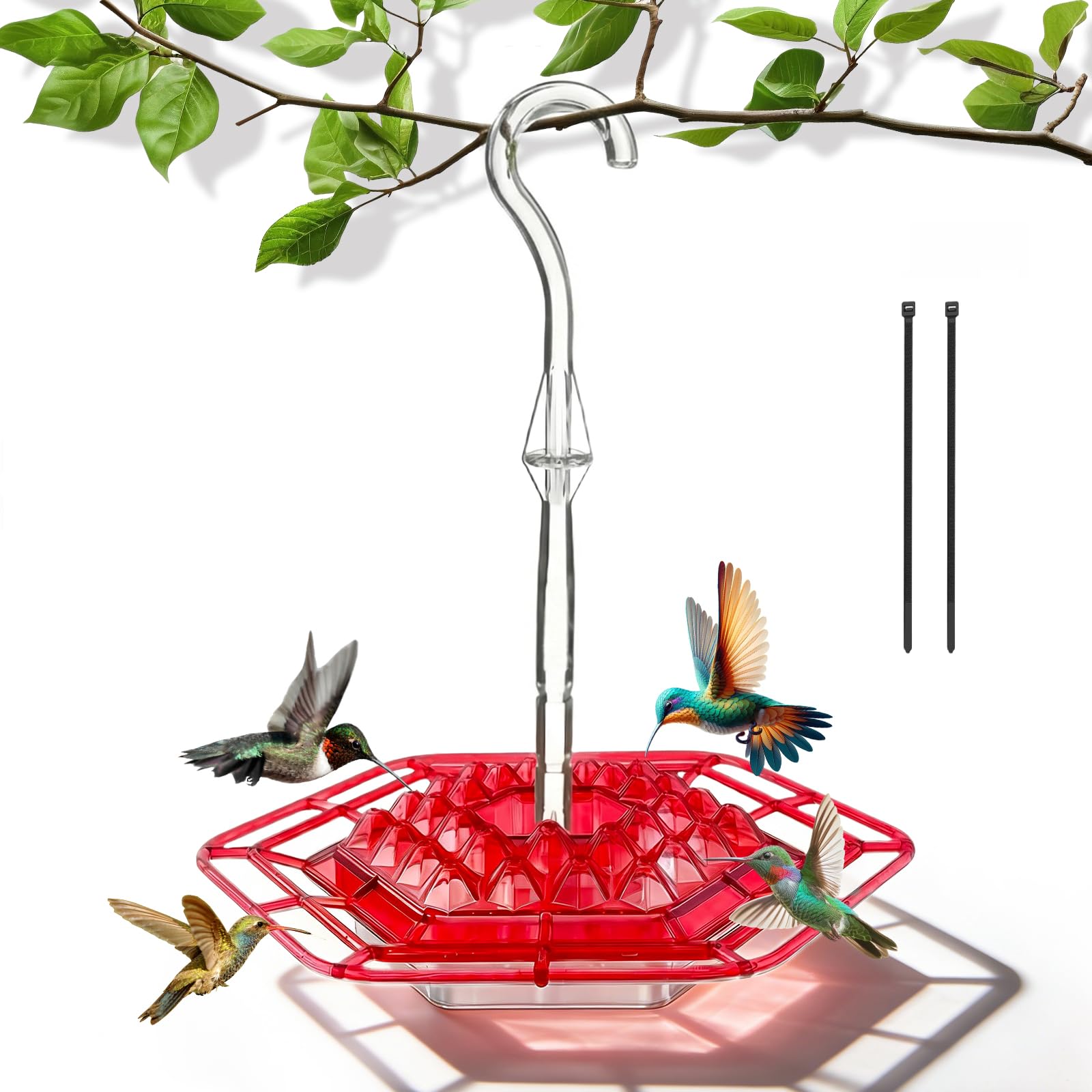 UNJUICE hummingbird feeder outdoors saucer red offering easy cleaning and wide nectar access.