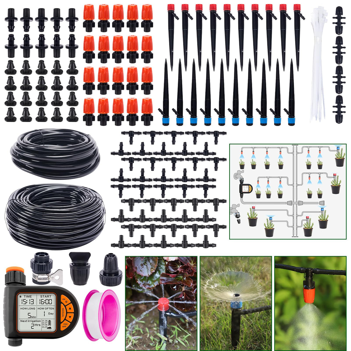 UNMOONY Automatic Drip Irrigation Kit with LCD timer enables precise scheduling for healthy plants.