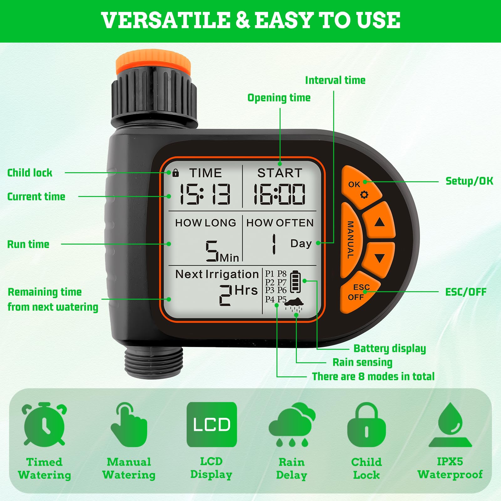 UNMOONY LCD timer display enables precise scheduling for plants.