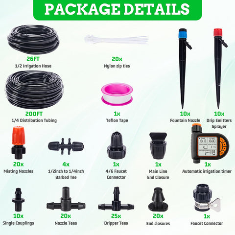 UNMOONY 1/2 inch main hose covers large garden areas.
