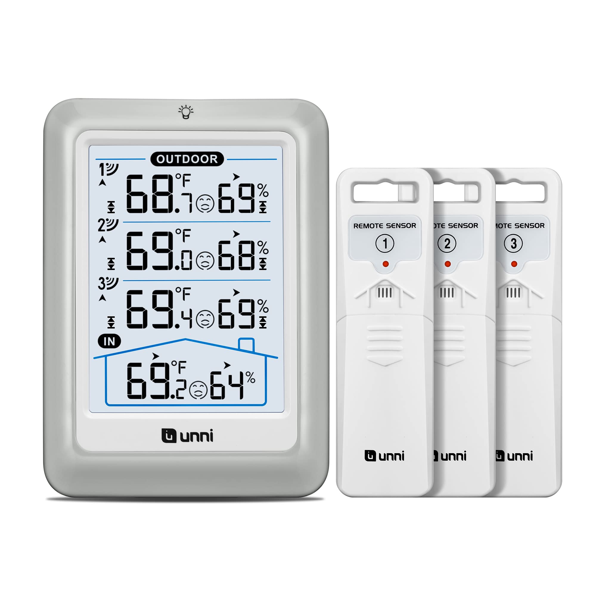 U UNNI indoor outdoor thermometer with 4-5 inch display for easy real-time readings.