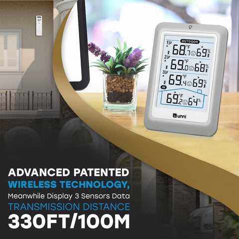 Backlight brightness control on the U UNNI thermometer for day and night viewing.