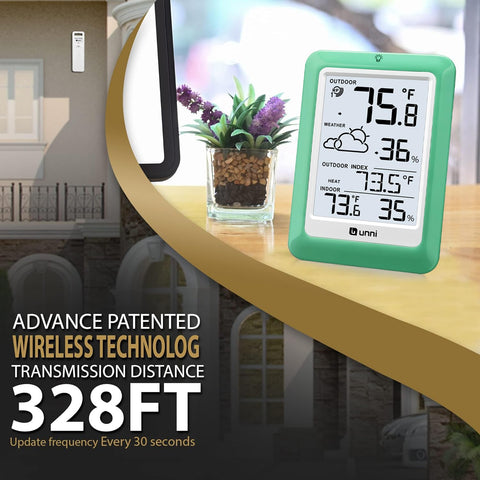U UNNI remote sensor outdoor provides accurate outdoor readings for porch or yard monitoring.