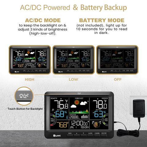 U UNNI Atomic clock sync delivers WWVB time updates for automatic time setting.