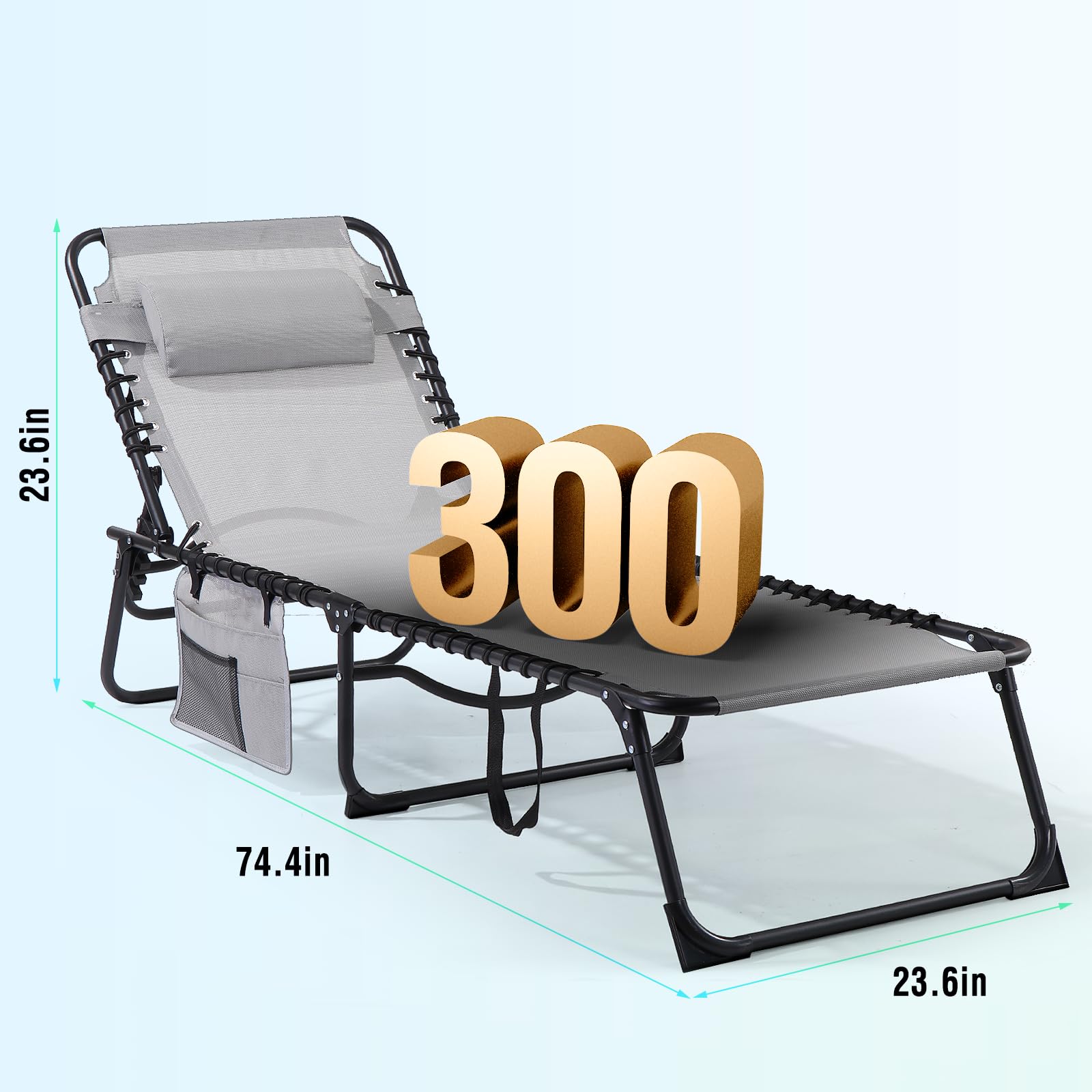 Five-position reclining back on Unovivy chair for versatile sun lounging.