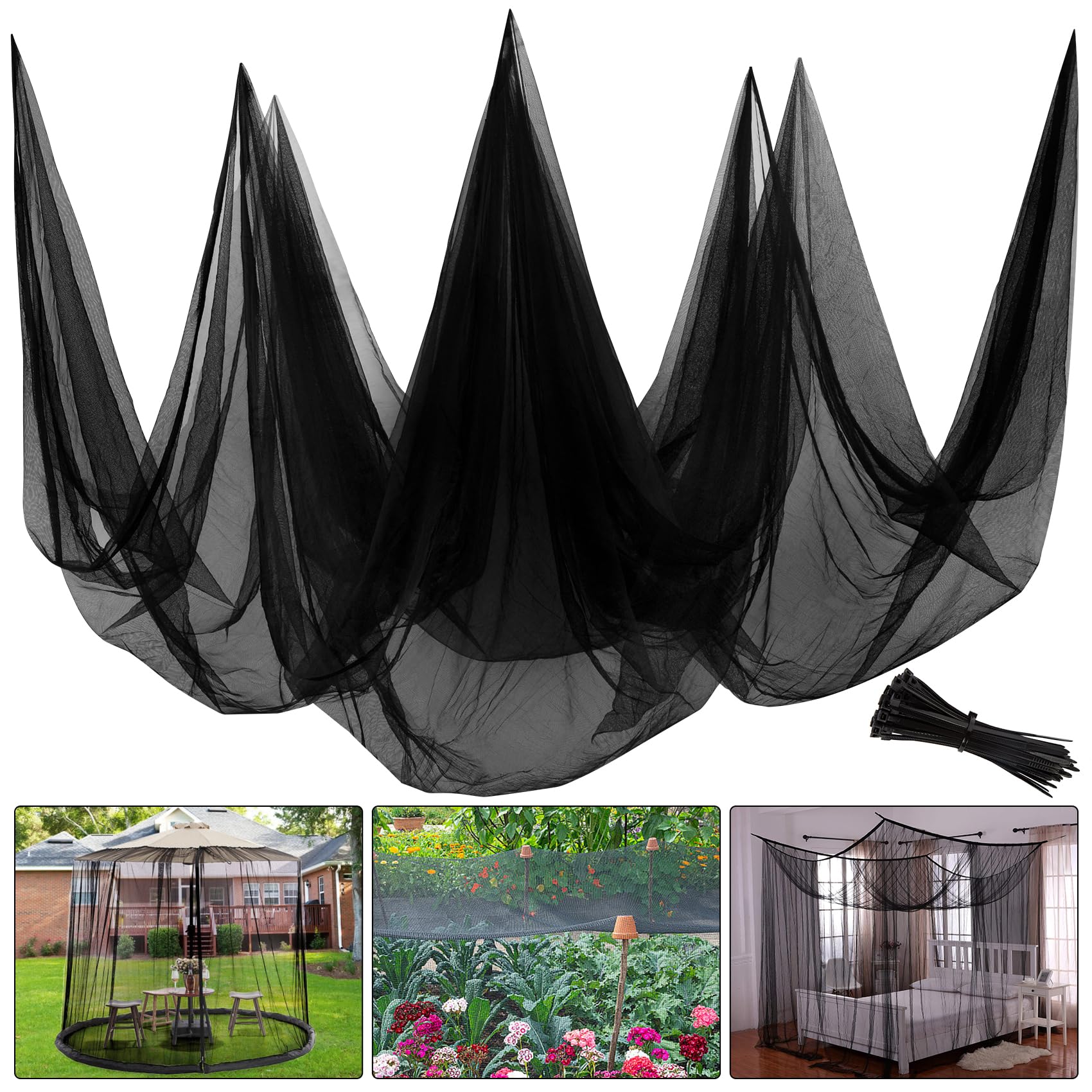 Unves mosquito netting for patio protects vegetables from birds and bugs.