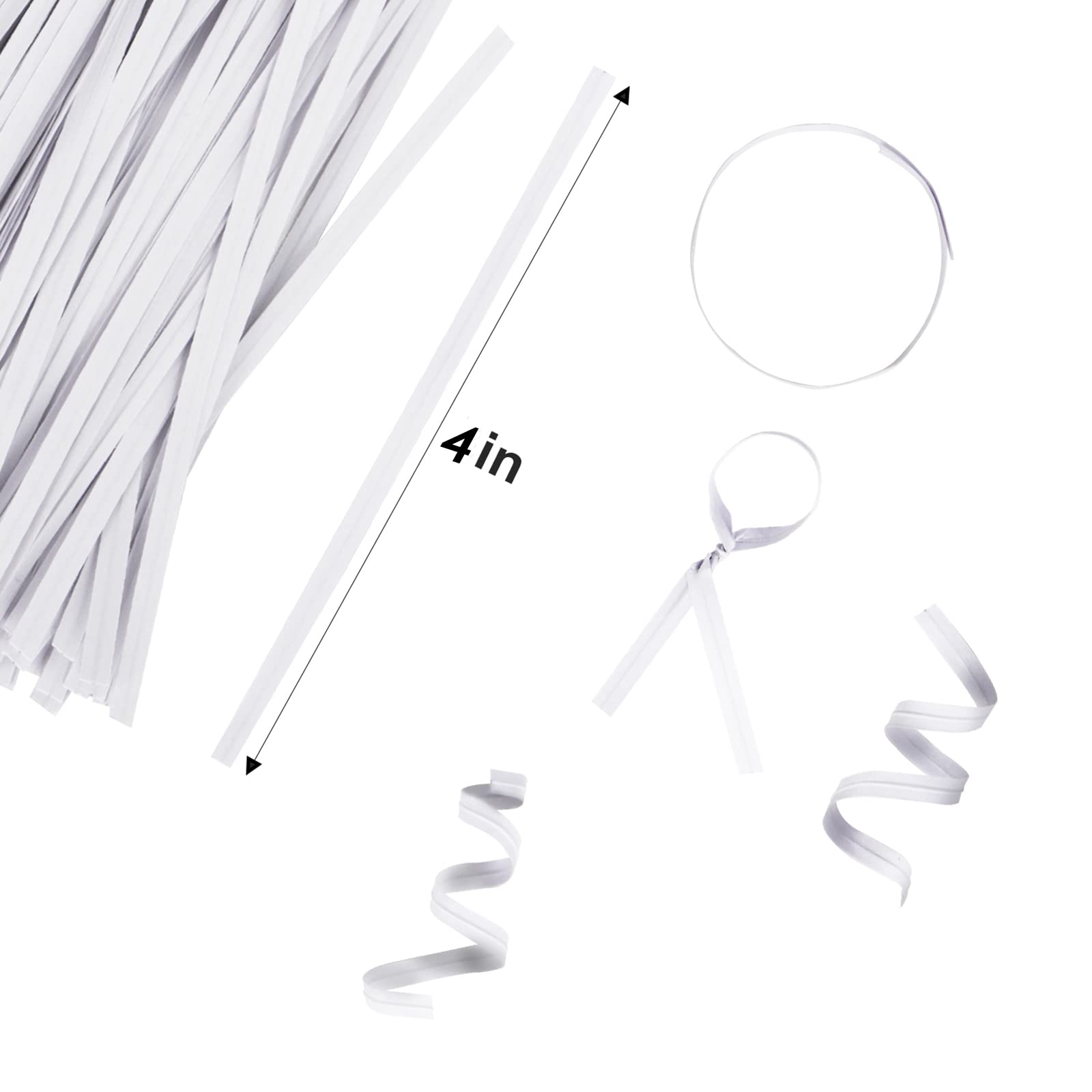 Unves 4-inch white twist ties demonstrate quick bag sealing.