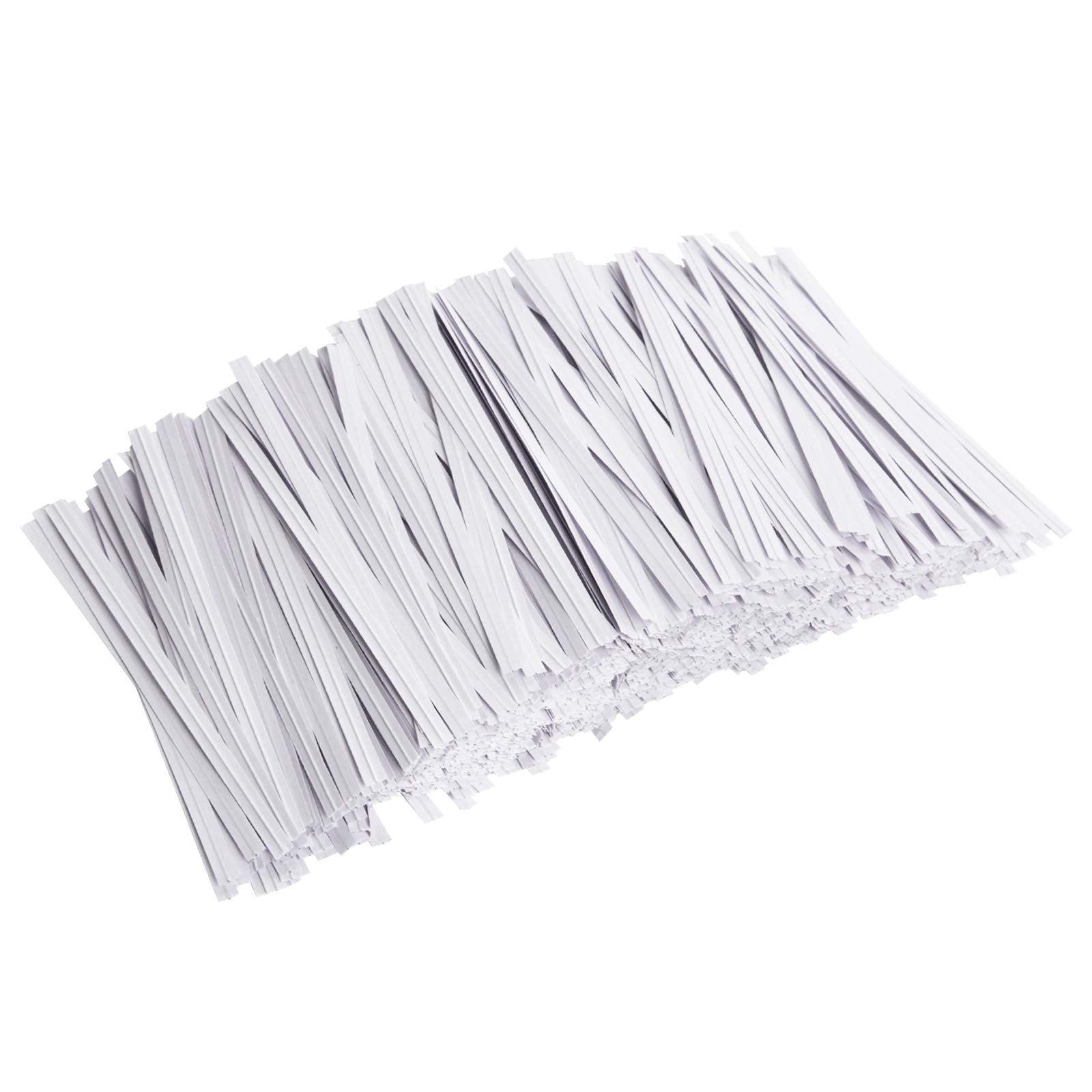 Unves 4-inch white twist ties close-up with sturdy paper coating for bag sealing.