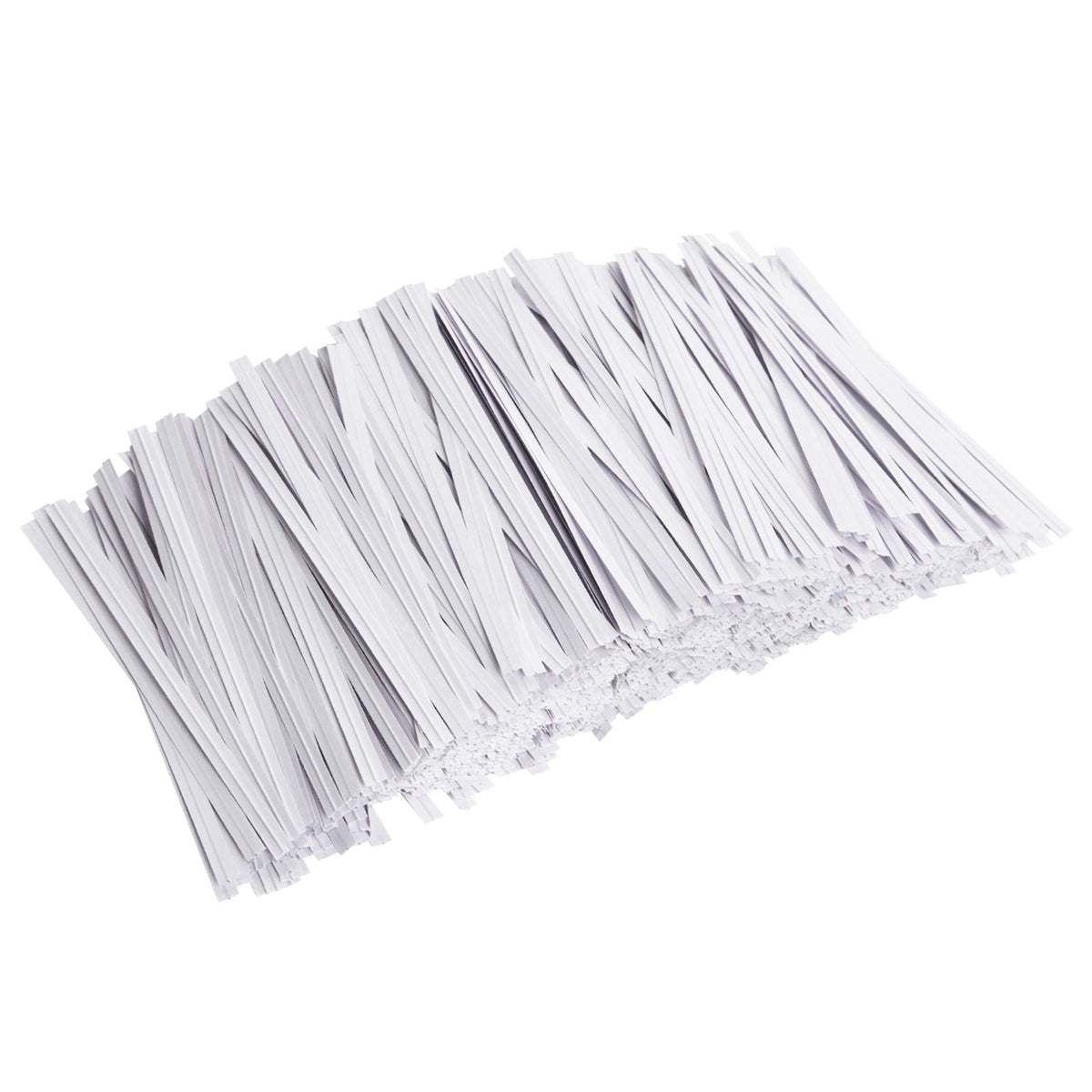 Unves 4-inch white twist ties close-up with sturdy paper coating for bag sealing.
