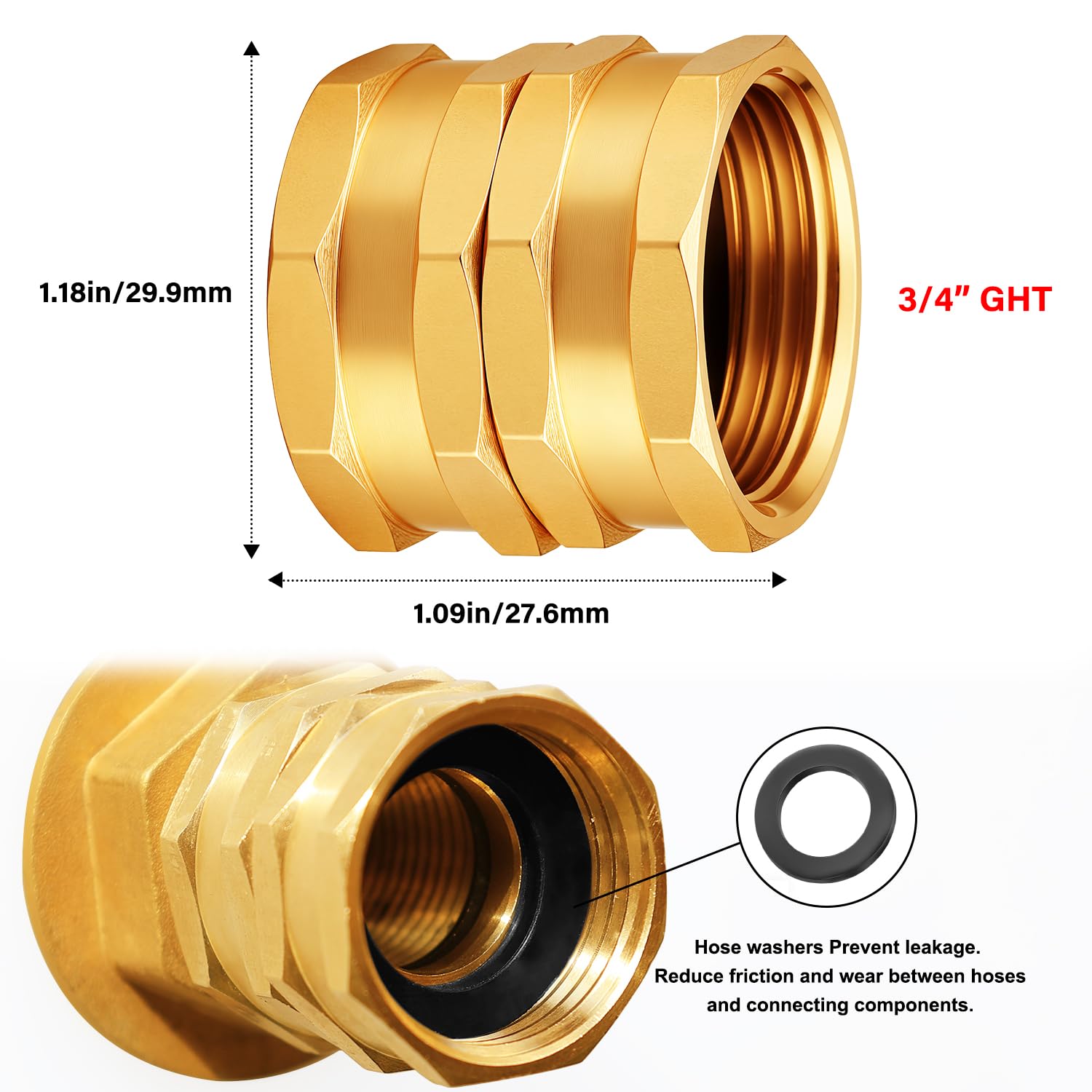 UNWAVER brass adapter with included washers for leak prevention
