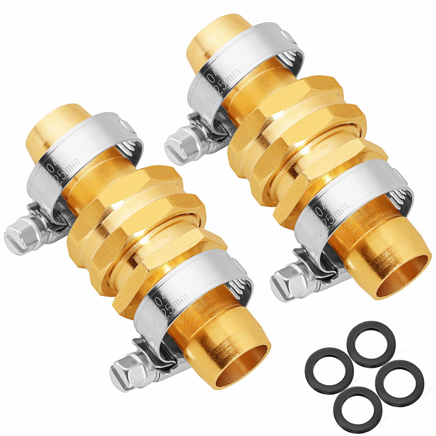 UNWAVER garden hose repair kit assembly showing brass connectors and clamps for leak-free joins.