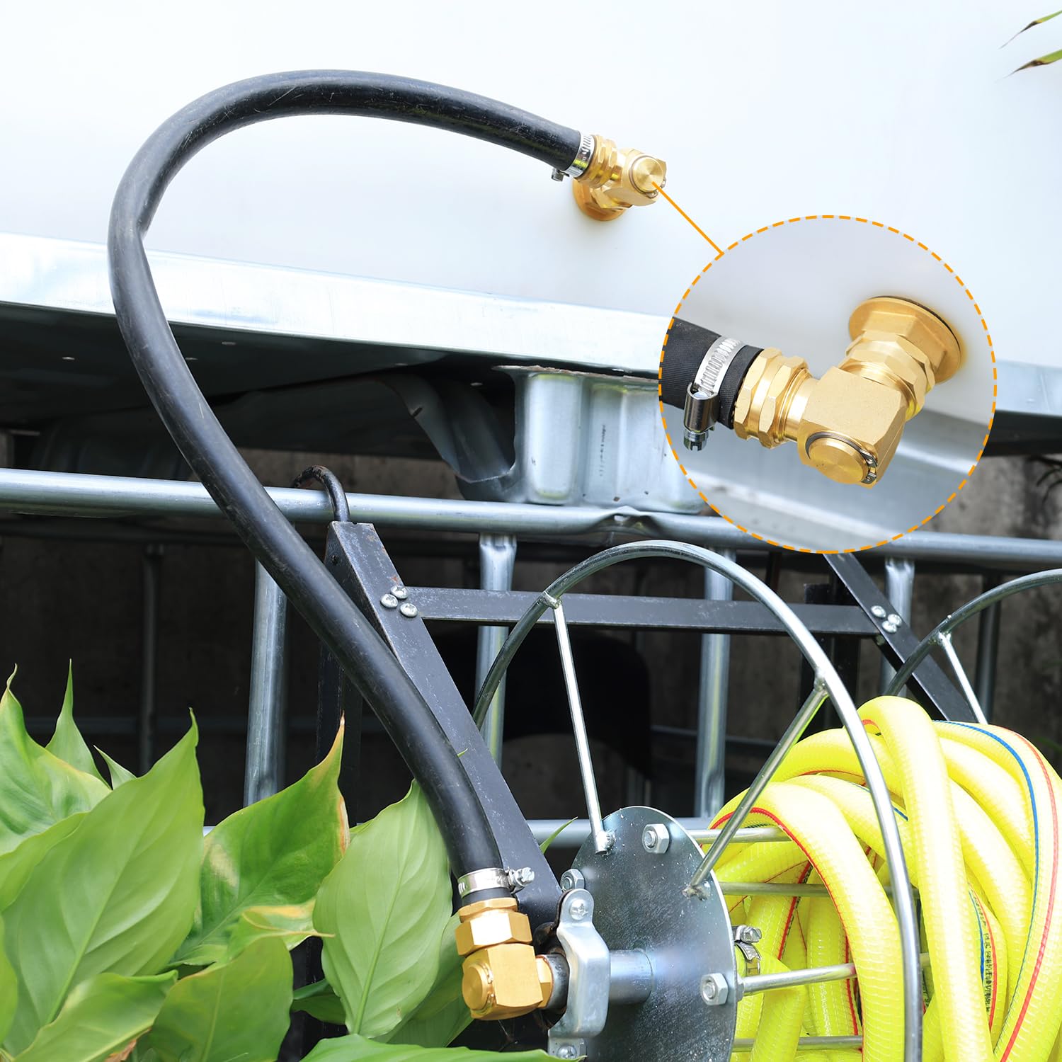 UNWAVER kink protection keeps hoses from crimping when moving around the yard.