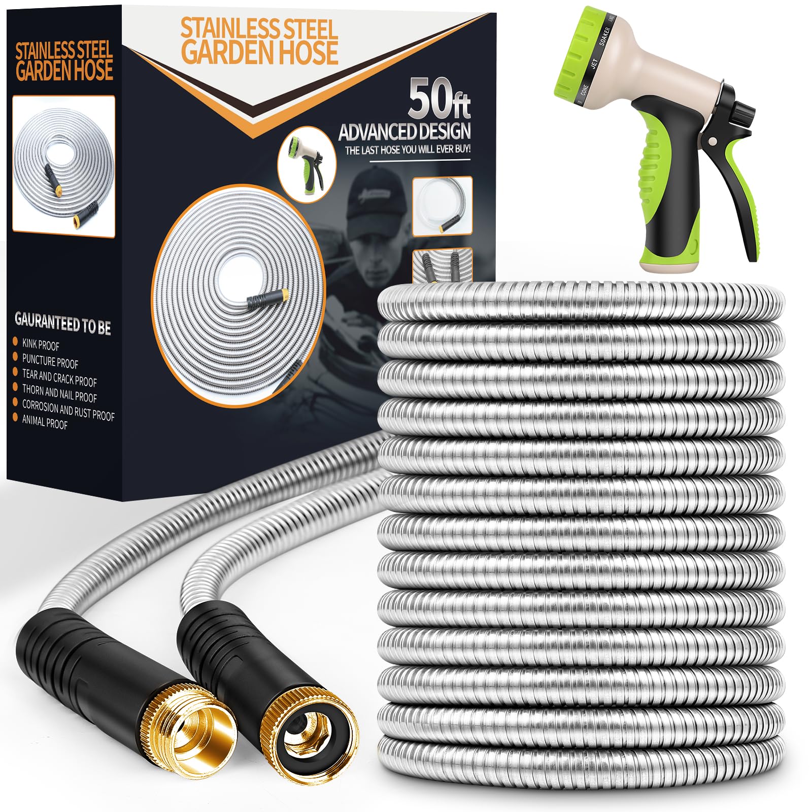 Unywarse garden hose 50ft metal body for durable outdoor watering and long-lasting use.