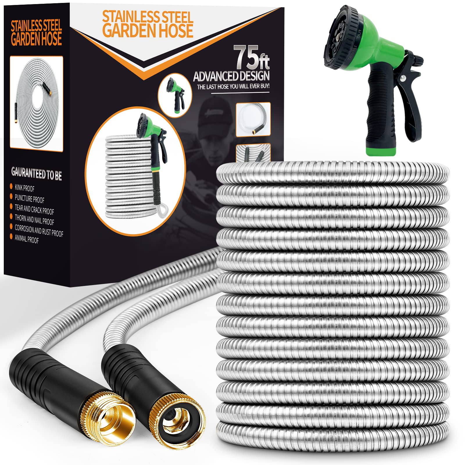 Unywarse 75ft metal garden hose shows rugged durability for outdoor watering