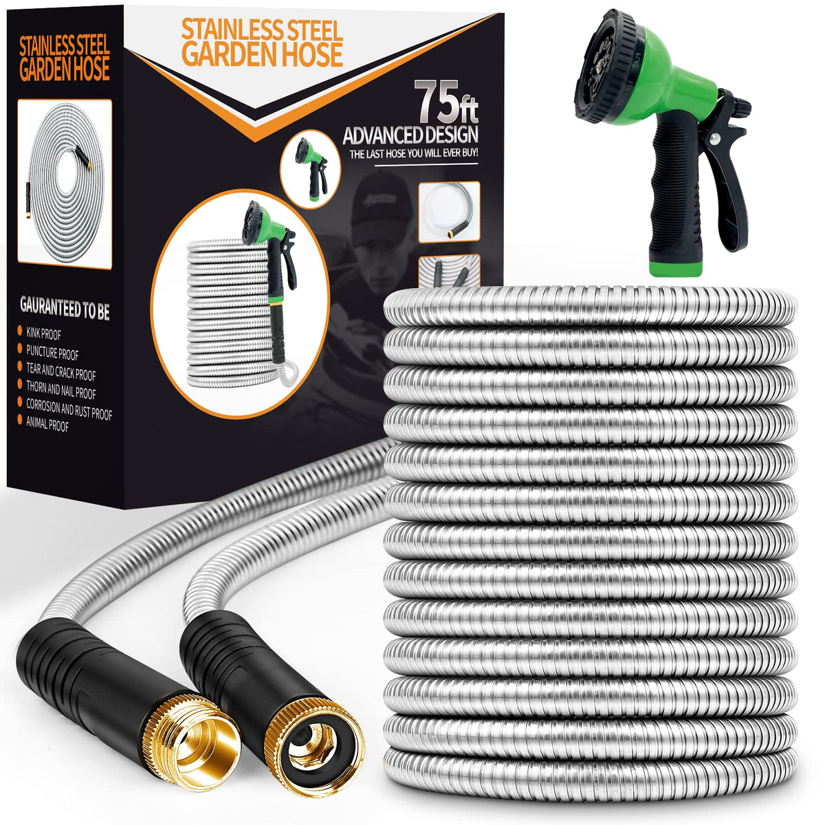 Unywarse 75ft metal garden hose shows rugged durability for outdoor watering