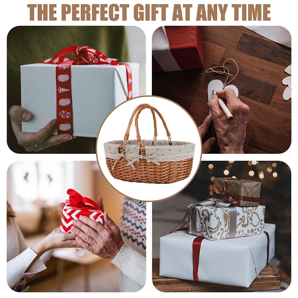 UoeRing gift-ready wicker basket with natural finish
