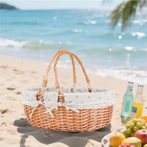 UoeRing wicker basket outdoors ideal for camping and lakeside picnics