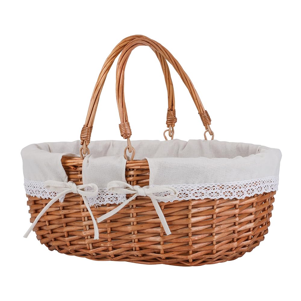 UoeRing large wicker picnic basket with handles for easy outdoor carrying.