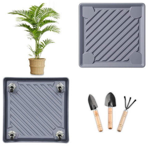 UoeRing square plant caddy with hidden wheels for easy room reconfiguration