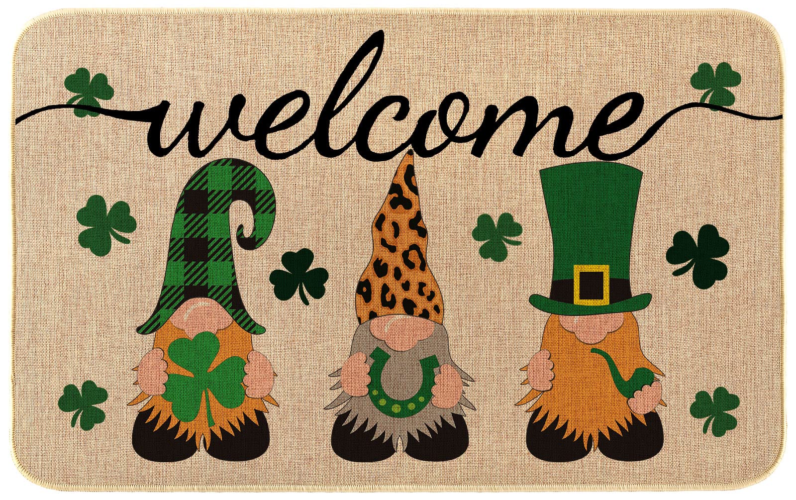 UONMAY St. Patrick’s Day mat with gnomes and shamrocks for a welcoming entrance; durable.