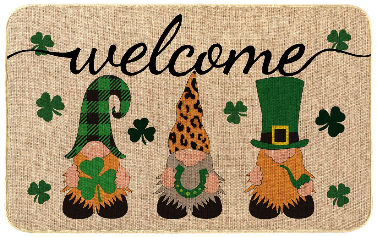 UONMAY St. Patrick’s Day mat with gnomes and shamrocks for a welcoming entrance; durable.