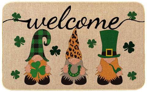 UONMAY St. Patrick’s Day mat with gnomes and shamrocks for a welcoming entrance; durable.