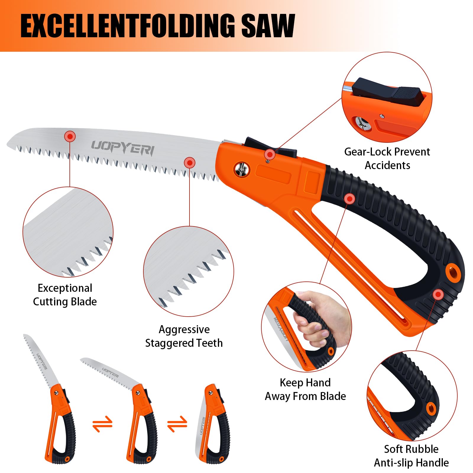 Uopyeri folding saw gear-lock safety keeps blade secure during use