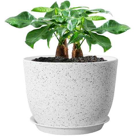 UOUZ 12-inch plant pot with grid drainage holes and saucer for healthier roots.