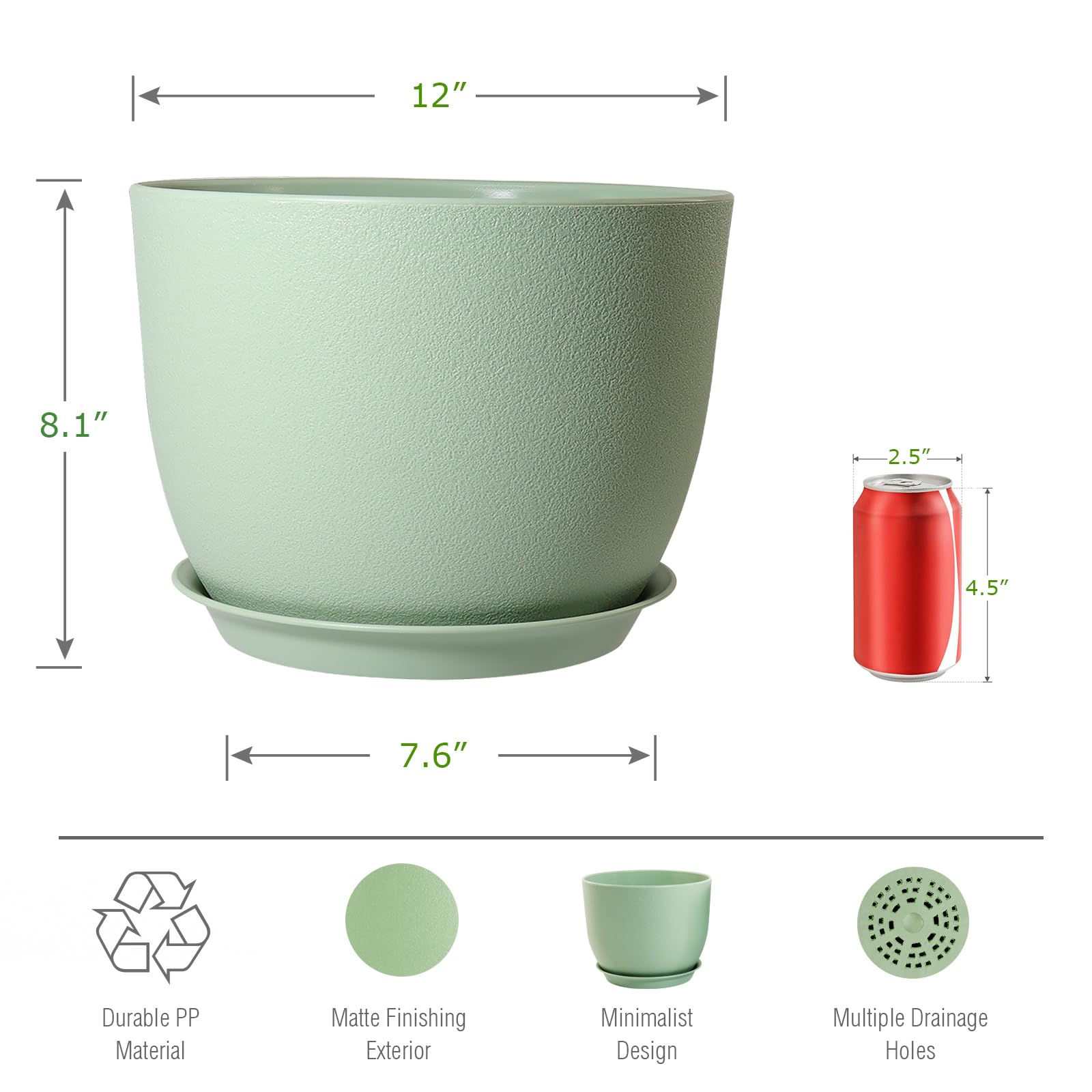 UOUZ 12-inch pot showing grid drainage holes for moisture balance.