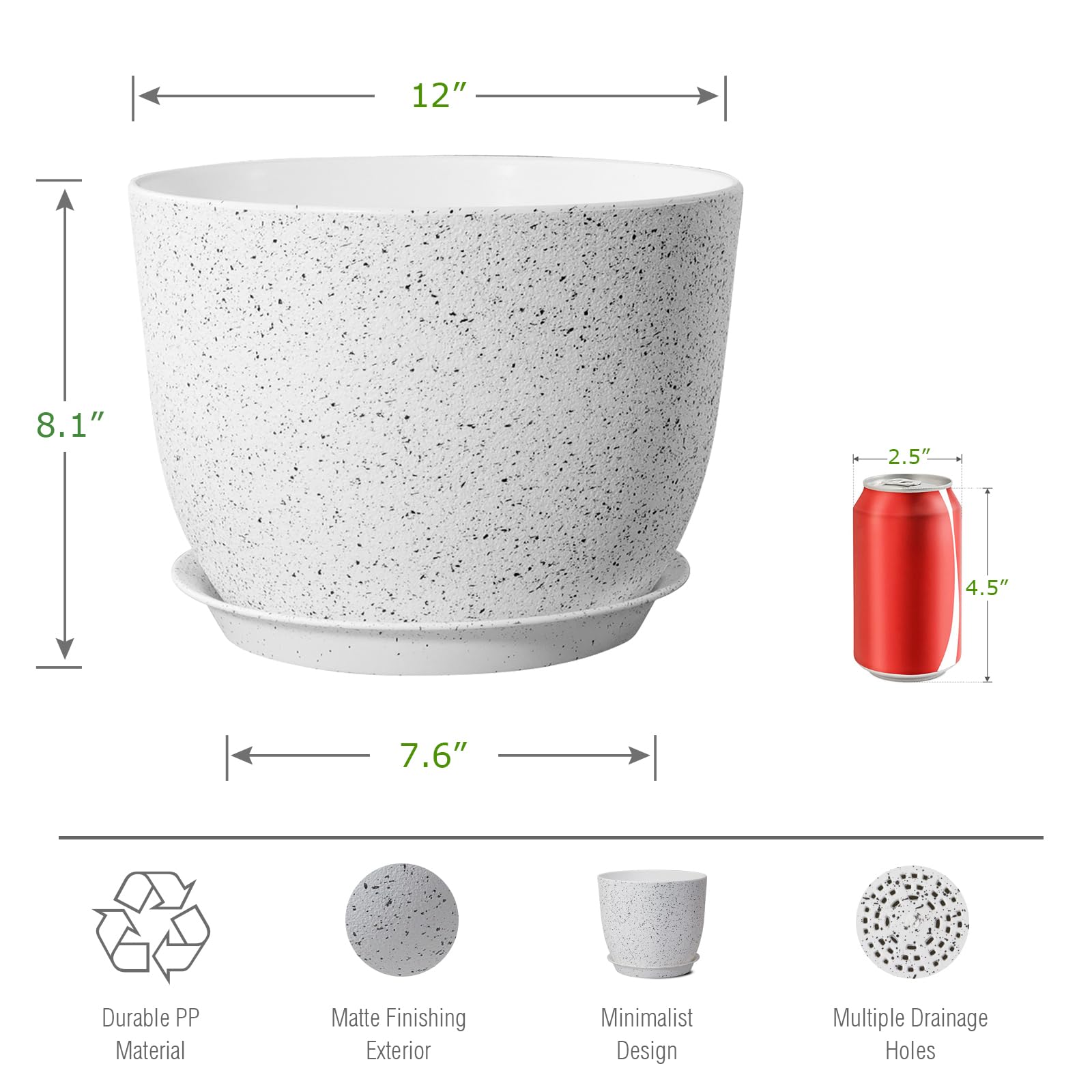 UOUZ plant pot features a matte white speckled finish for modern interiors.
