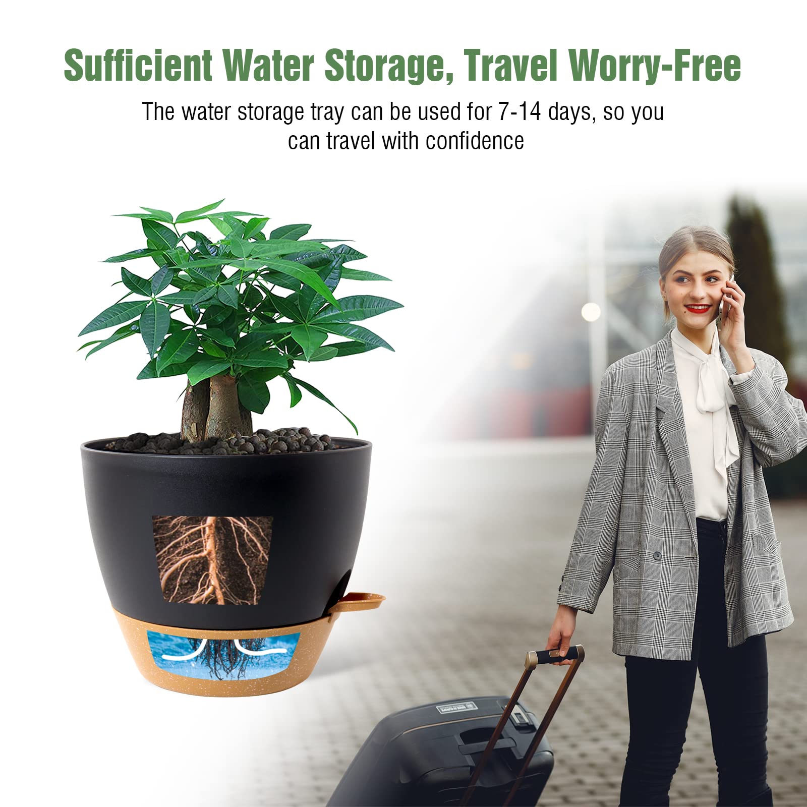 UOUZ planter decorates interiors while protecting surfaces with a built-in tray.