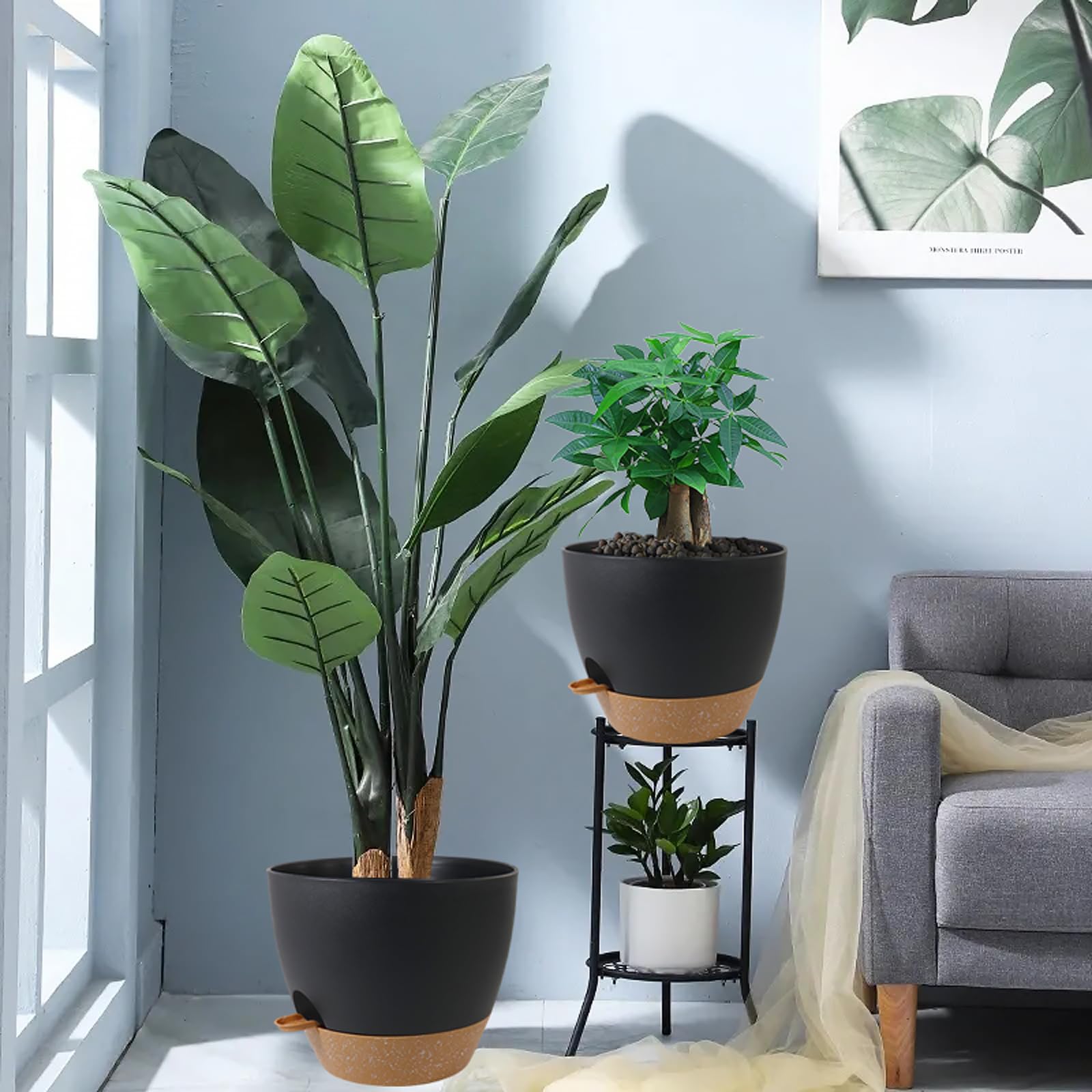 UOUZ 12-inch planter pairs with about 5 gallons of soil for balanced moisture.